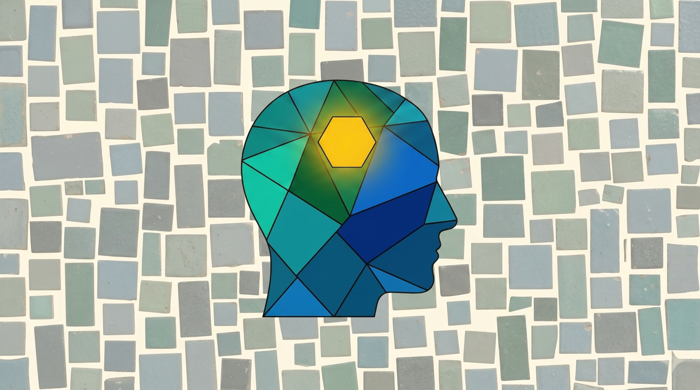 Illuminated mosaic profile representing neurodiverse minds